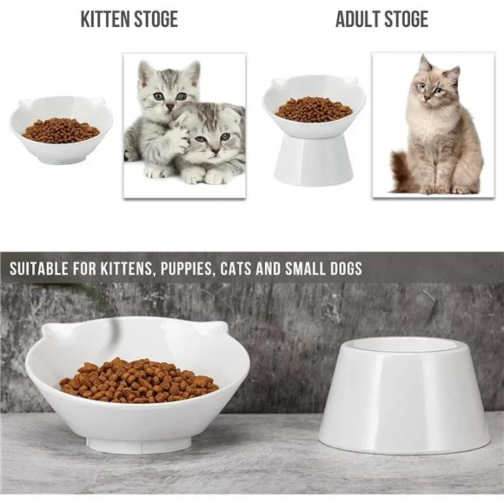 Detachable Elevated Cat Bowls, 15 Tilted Raised Food Bowl Anti-Vomiting